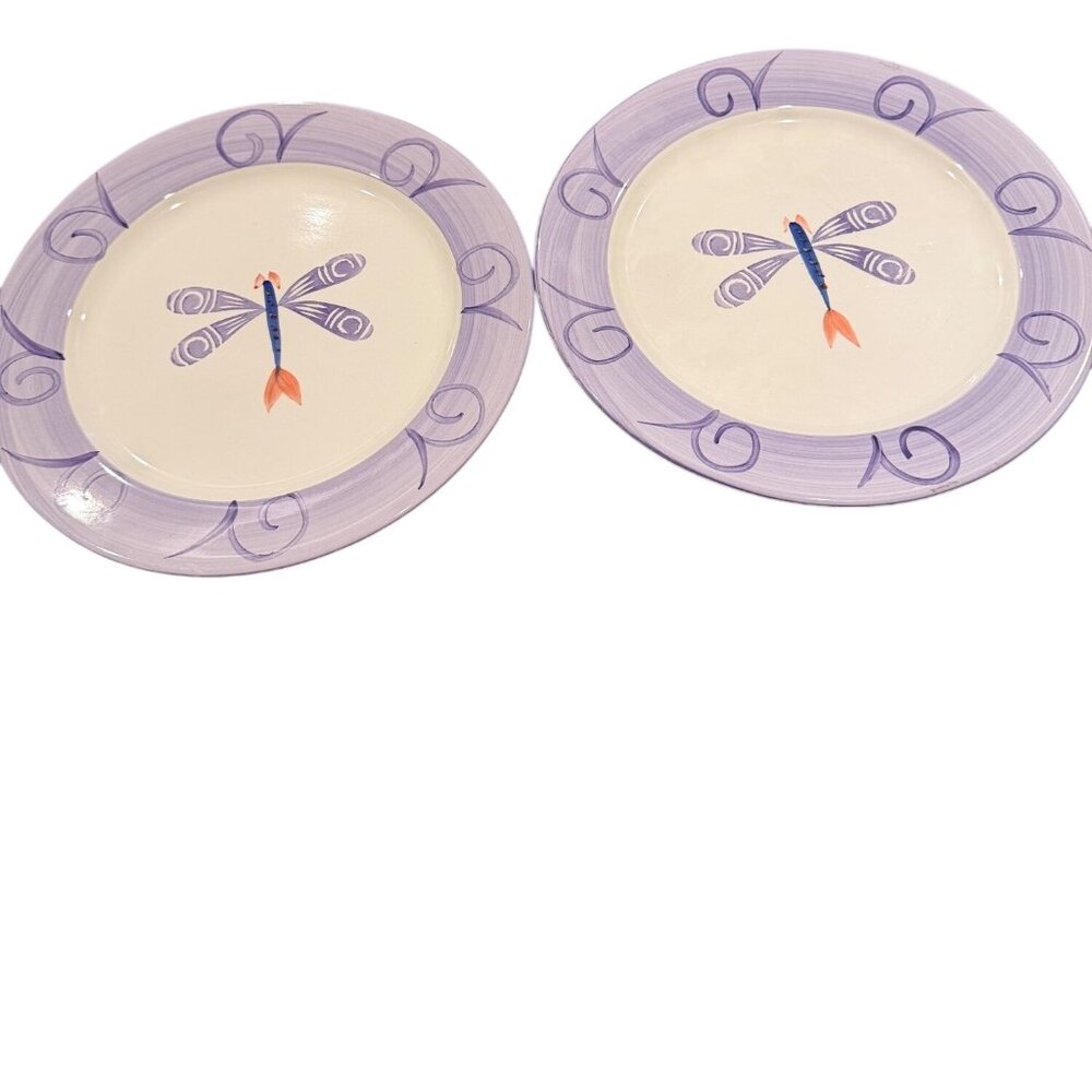 Retroneu Dragonfly Hand-Painted Dinner Plates Set Of 2 Purple